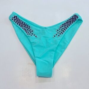 NWOT Oceanus Teal Bikini Bottoms With Swarovski Crystals Size Small